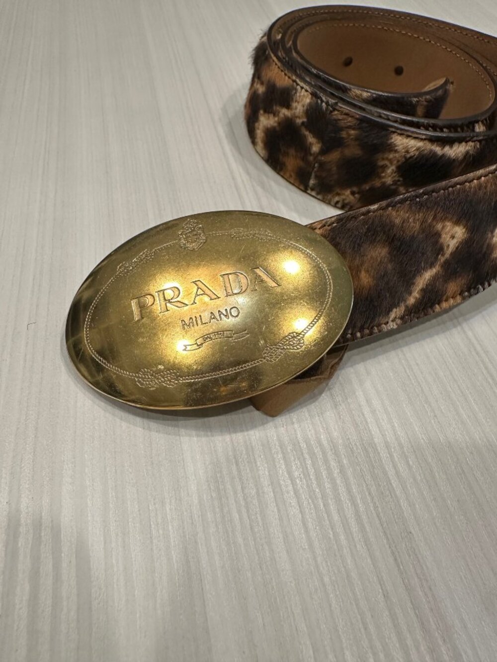 Prada Leopard Print Calf Hair and Leather Belt - Picture 2 of 6